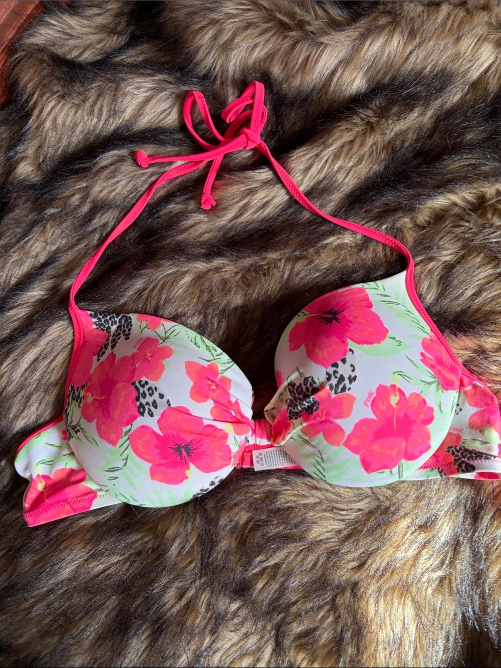PINK by Victoria's Secret Neon Floral Push-Up Bikini Top Size Large